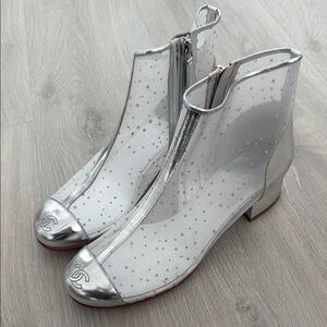 Silver Glitter Chanel Booties Mesh CC logo size 38C 7.5